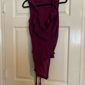LOFT Deep Magenta Sleeveless Ruffle Wrap Blouse